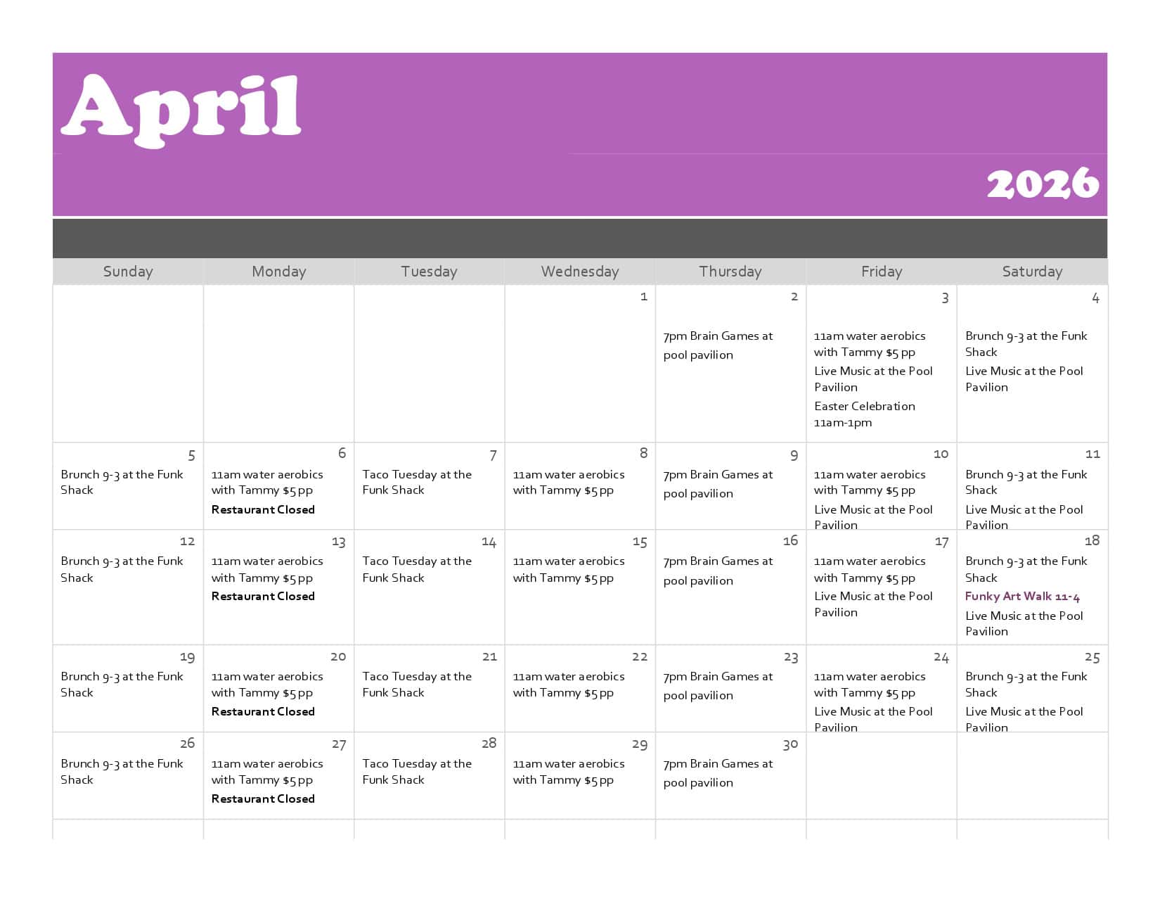 April 2026 calendar